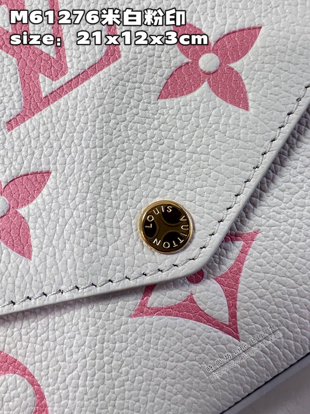 LV專櫃2023新款Pochette Félicie鏈條包 M61276米白粉印 路易威登信封式小號斜挎女包 dn1421